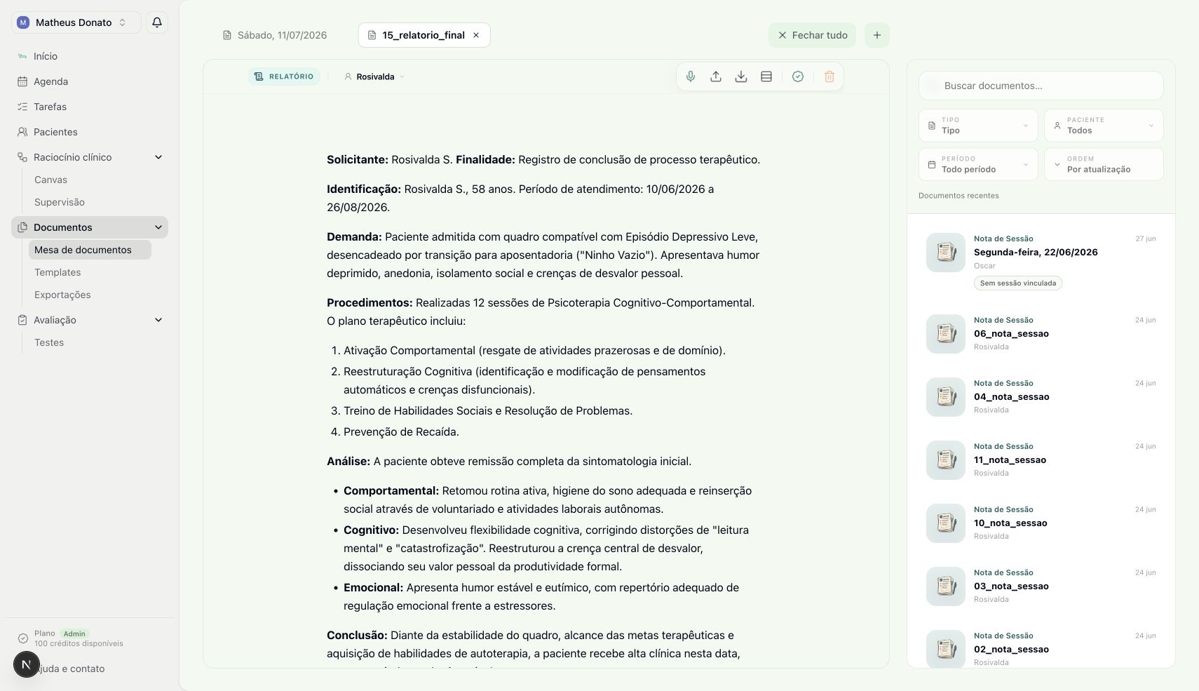Visão geral de um documento no editor