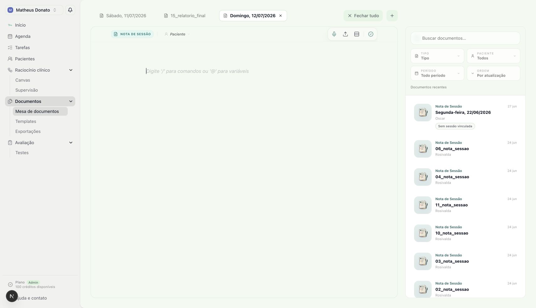 Novo registro em branco
